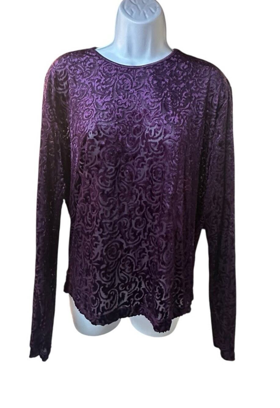 GANTOS Vintage Purple Burnout Velvet Top Witchy Goth 90s Y2K XL